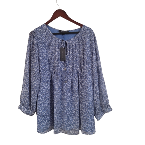 Tommy Hilfiger Tops - New Tommy Hilfiger Women's Blue Floral Boho Peasant Long Sleeve Top 1X/ 2X